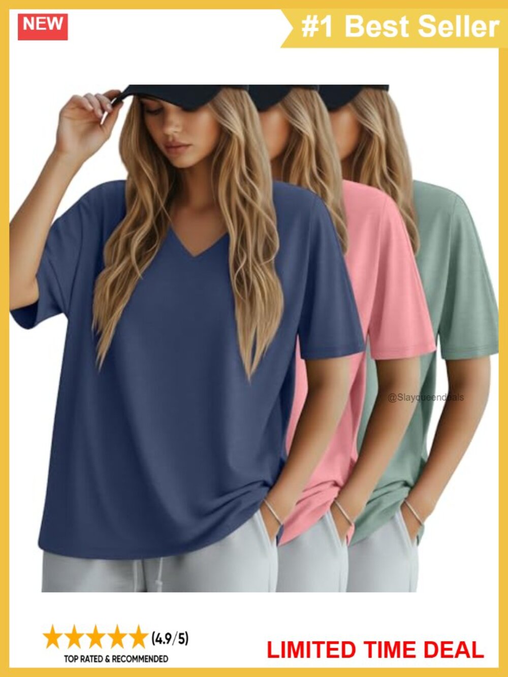Oversized Cotton V Neck T Shirt Loose Fit Casual Summer Top
